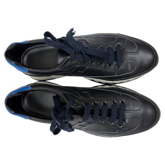 Hermès Trail Lace Up Sneakers in Navy Blue Leather